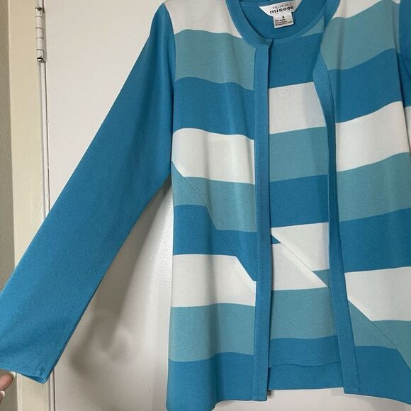 Exclusively Misook Blue striped color block cardigan sweater 2 piece Small - Picture 3 of 8